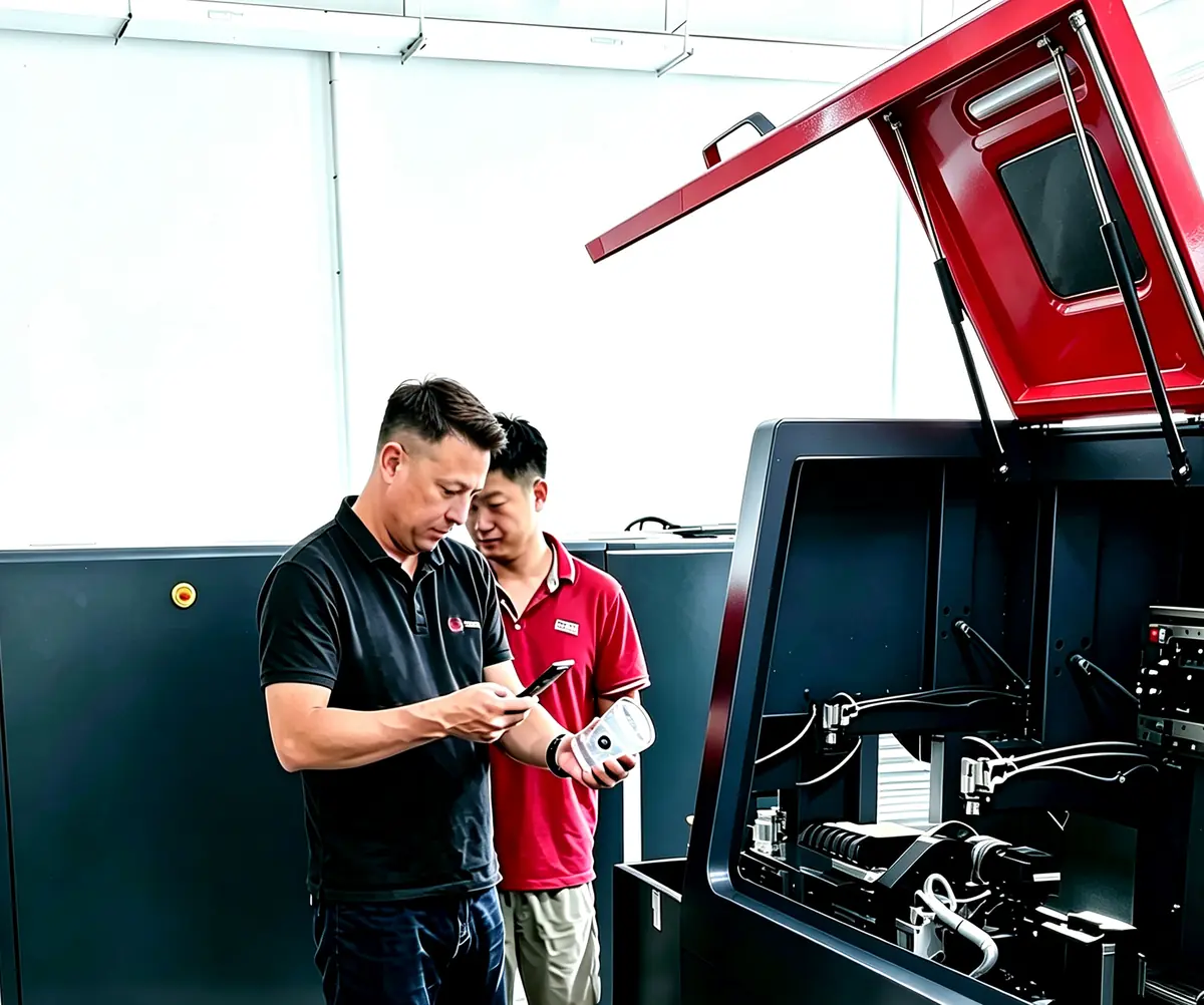 PSI engineers checking a system before delivery