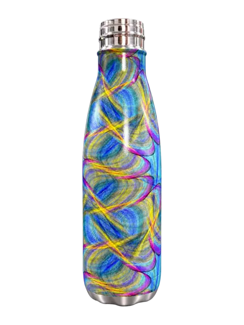 Decorated cylindrical bottle