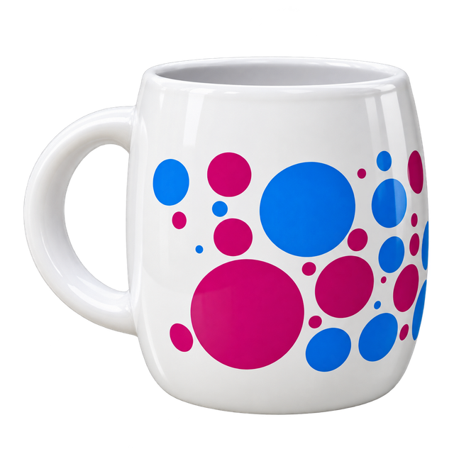 Printed handled mug with spot artwork
