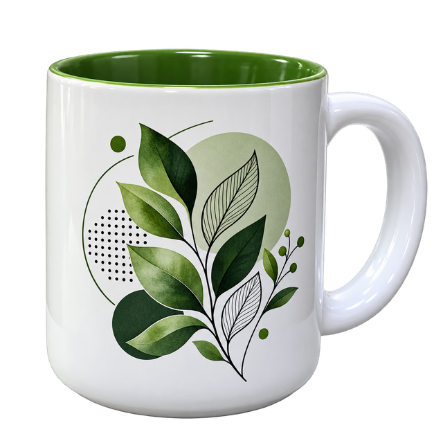 Printed handled mug with botanical artwork