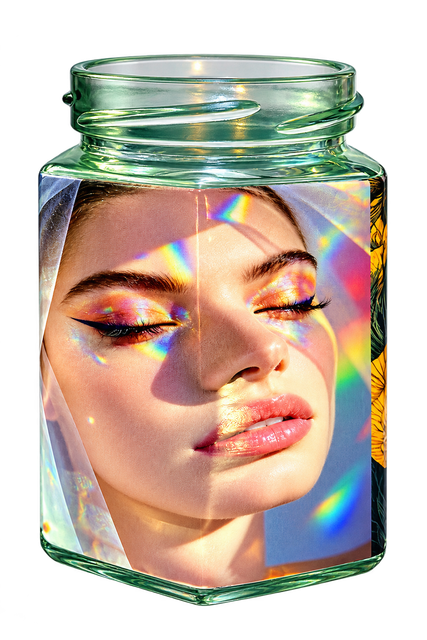 Printed hexagonal glass jar