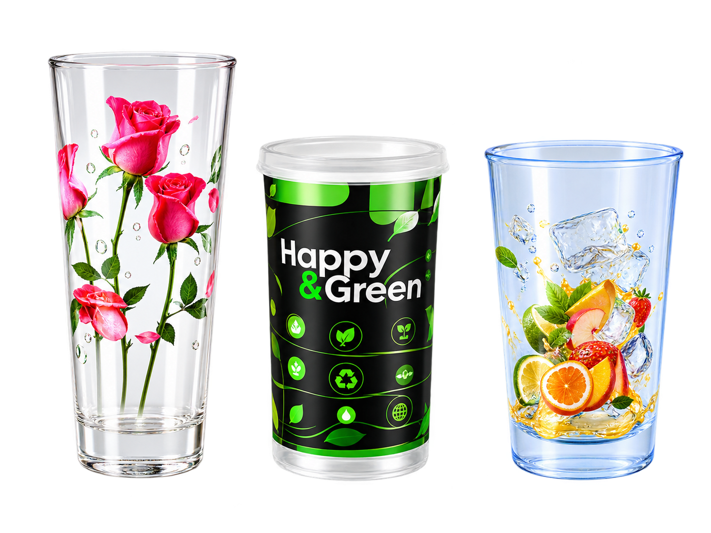 Decorated tall, straight and tapered cups