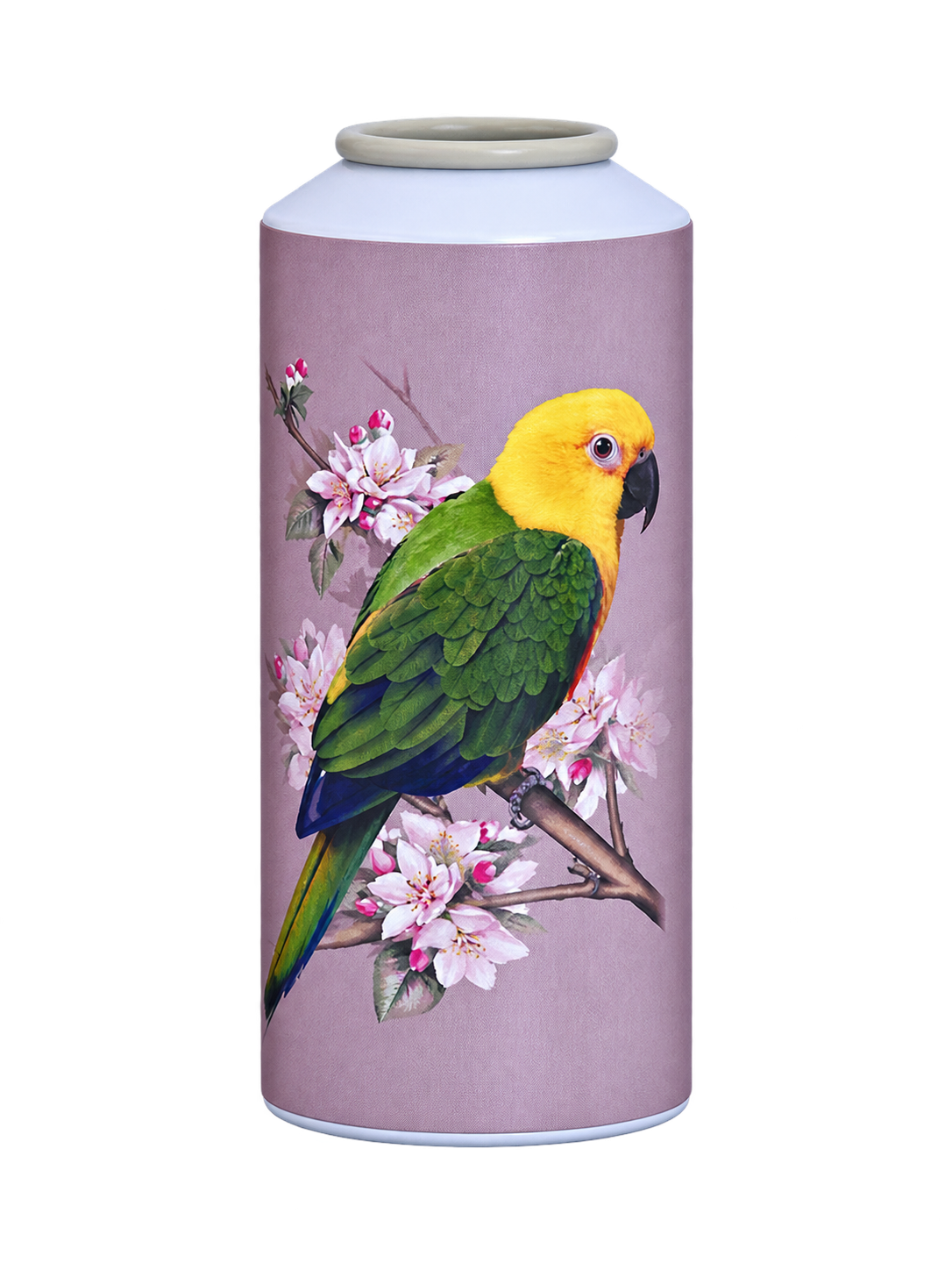 Decorated cylindrical metal container
