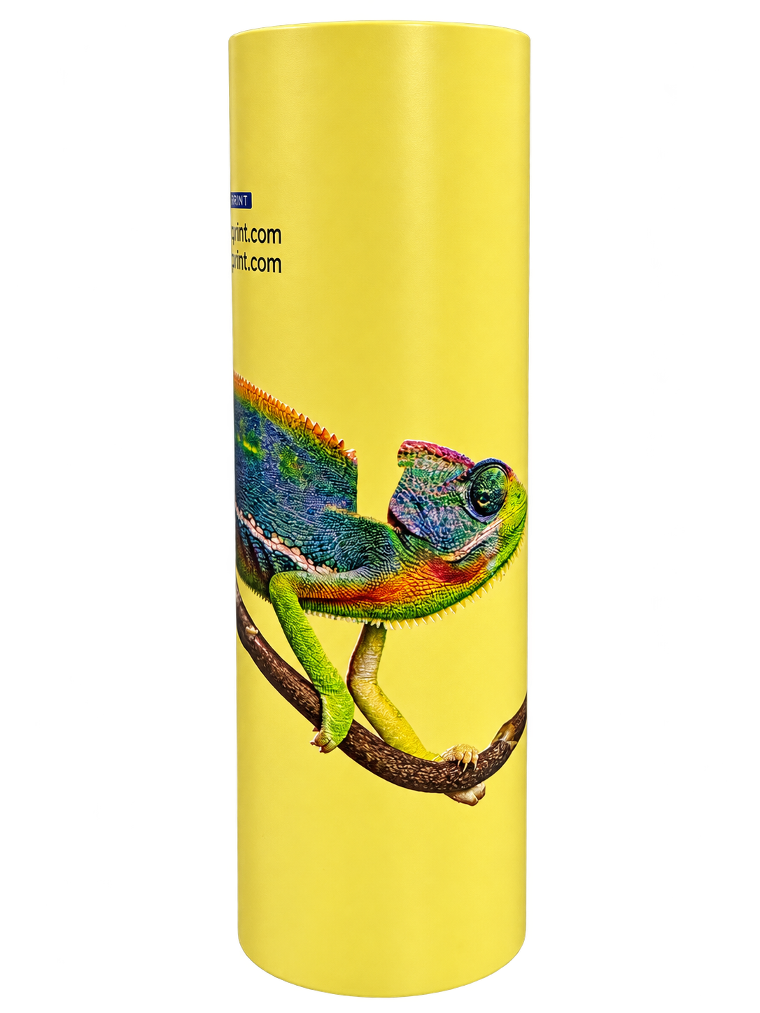 Printed yellow tube with graphic artwork
